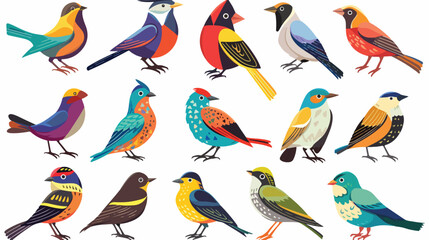 Different Colorful Birds Flat Vector Isolated on White Background