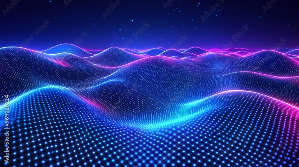 Aufkleber vibrant abstract landscape with glowing waves and digital dots, creating a mesmerizing visual of neo