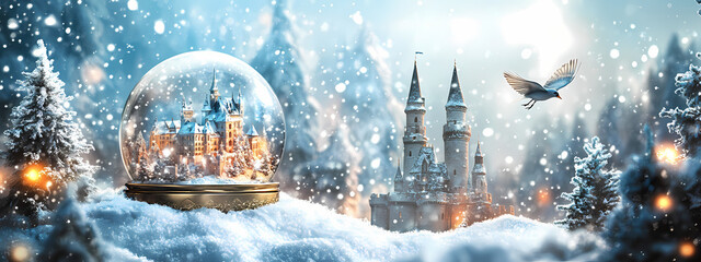 Whimsical Snow Globe with Winter Castle