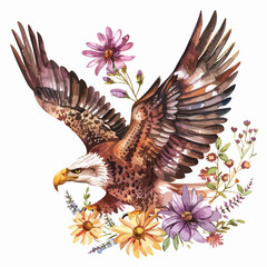 Fototapeta premium Eagle Floral Hand-drawn Watercolor Illustration Isolated
