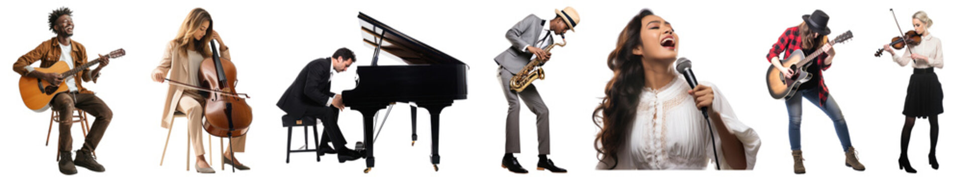 Musical people png cut out element set