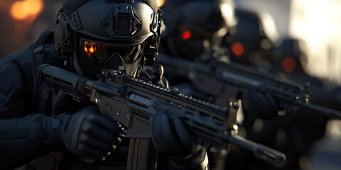 Fototapeta premium Virtual Velocity: A fast-paced VR training simulation for SWAT team members.
