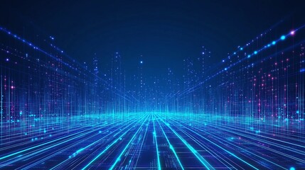 Vibrant digital landscape with glowing lines and particles in a futuristic style, ideal for technology and innovation themes.