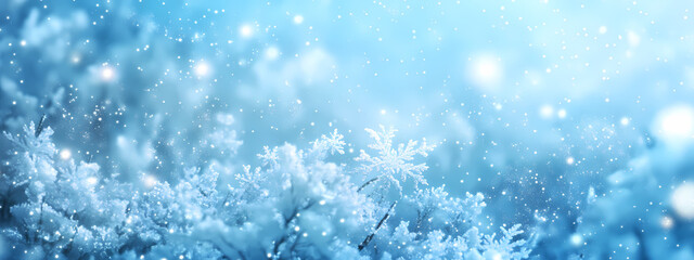 Winter Sky Filled with Glowing Snowflakes