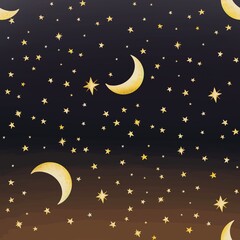 Naklejka premium Seamless celestial pattern with moons and stars. Mystic black and white illustration. Good for textile, yoga mat, underwear, notebook cover, wrapping paper, invitation, card, scrapbook, poster.