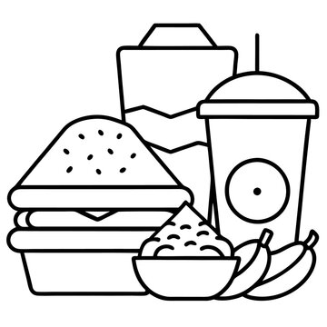 recommend clip art: lunch items outline coloring book page line art drawing
