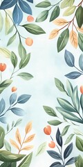 A serene watercolor illustration featuring vibrant leaves and fruits, ideal for enhancing nature-themed projects.