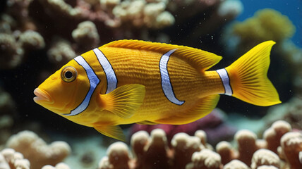 Naklejka premium A close-up of a vibrant tropical fish swimming 