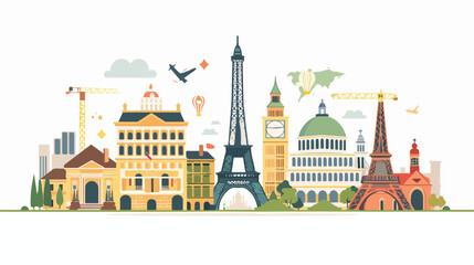 European Travel Destinations Flat Vector Isolated On White Background