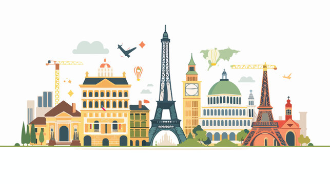 European Travel Destinations Flat Vector Isolated On White Background