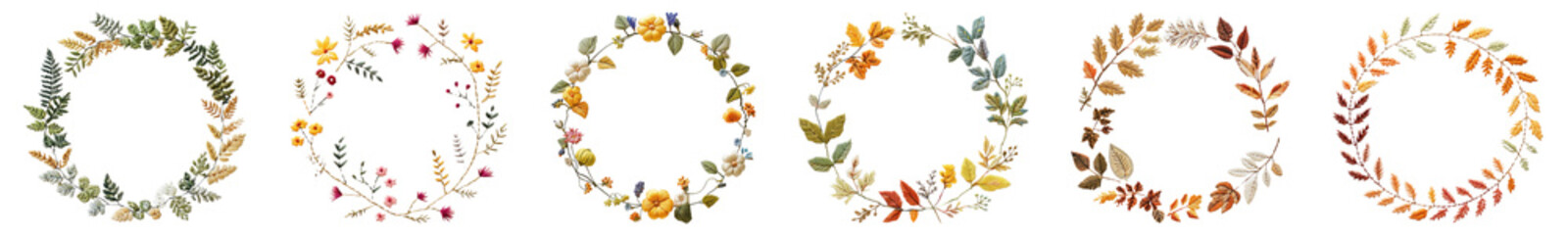 Embroidery wreath png cut out element set
