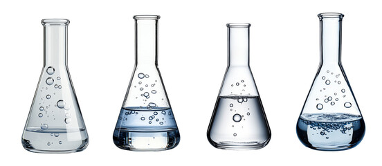 Laboratory glassware with liquid and bubbles for scientific experiments transparent background