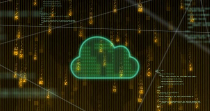 Animation of network of connections with cloud and data processing over binary coding