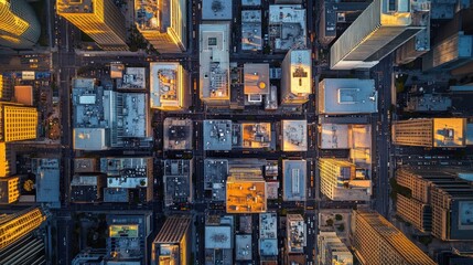 Fototapeta premium Aerial View of a Cityscape with a Grid Pattern of Buildings and Streets