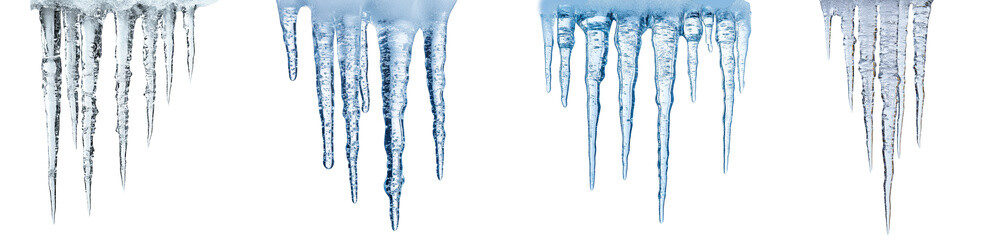 Hanging icicles with detailed frozen texture winter weather elements transparent background