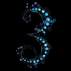 glowing number 3 made in blue circle on black background,