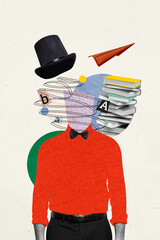 Composite sketch image trend artwork collage of young man headless body idea progress pile book...