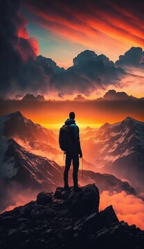 Hiker watching Sunset