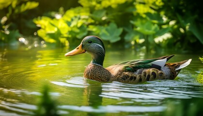 duck on the water mallards swimming river