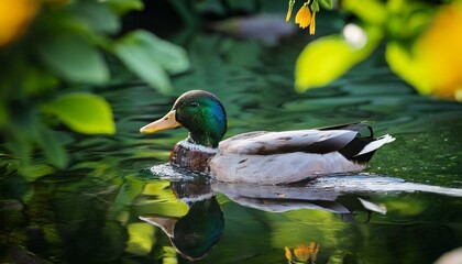 duck in the water wild animals swimming reflections natural waterfowl