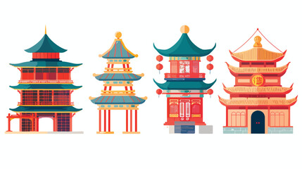 Flat Vector Four China Icons Isolated on White Background