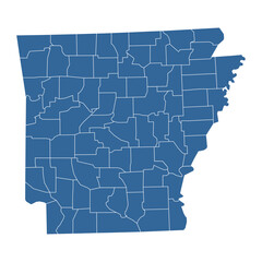 Fototapeta premium Vector outline map of Arkansas state divided into counties