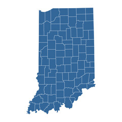 Vector outline map of Indiana state divided into counties