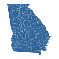 Vector outline map of Georgia state divided into counties