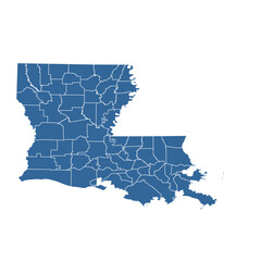Vector outline map of Louisiana state divided into parishes