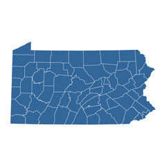 Vector outline map of Pennsylvania state divided into counties