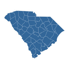 Vector outline map of South Carolina state divided into counties