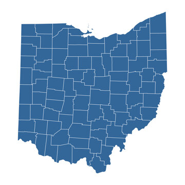 Vector outline map of Ohio state divided into counties