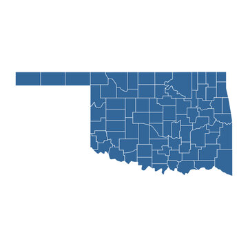 Vector outline map of Oklahoma state divided into counties