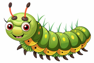 caterpillar cartoon vector illustration on a white background. hyper-realistic, highly detailed, ultra-detailed body.