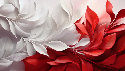 Biało czerwone tło liście. Wz&oacute;r kwiatowy, ilustracja barwy polski