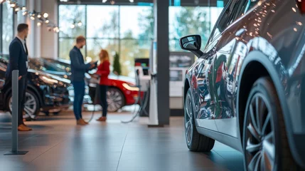 Keuken achterwand Voertuigen Eco-friendly car dealership with electric vehicles on display, customers learning about sustainable transportation options  © supee