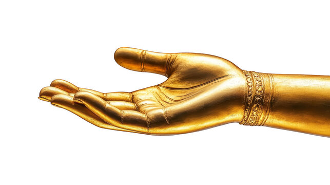 Golden Hand of Buddha Statue with Glitched Background