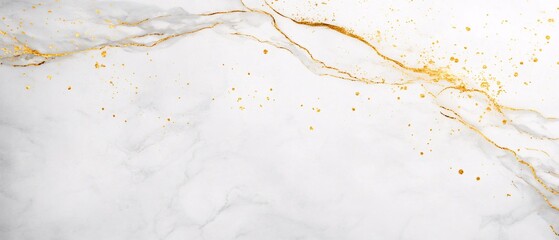 Fototapeta premium Elegant white marble background with gold accents and splashes for a luxurious feel.