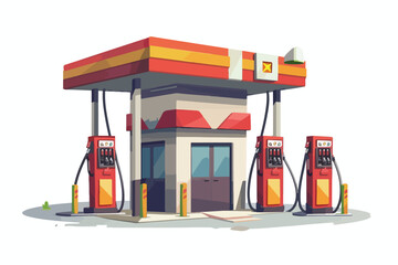 Gas Fuel Station Cartoon Vector Icon with Two Pumps