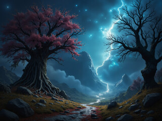 Obraz premium halloween, old house, mystery, mysticism, night, moon, background