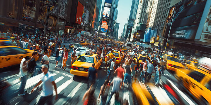 Chaotic Moment: A bustling city street with people frantically trying to reach safety.