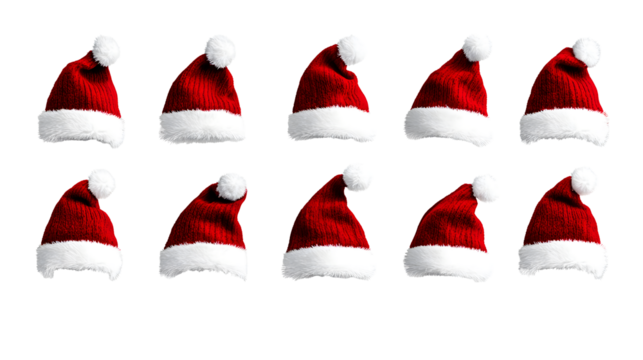 set collection of red santa claus christmas hat seasonal design pattern isolated white background