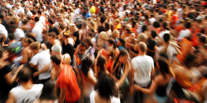 Frenzied Festival: throngs of festival-goers rushing to catch the main event, elbowing past each other in a flurry of excitement.