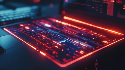 Fototapeta premium Neon Laptop Keyboard Close-Up
