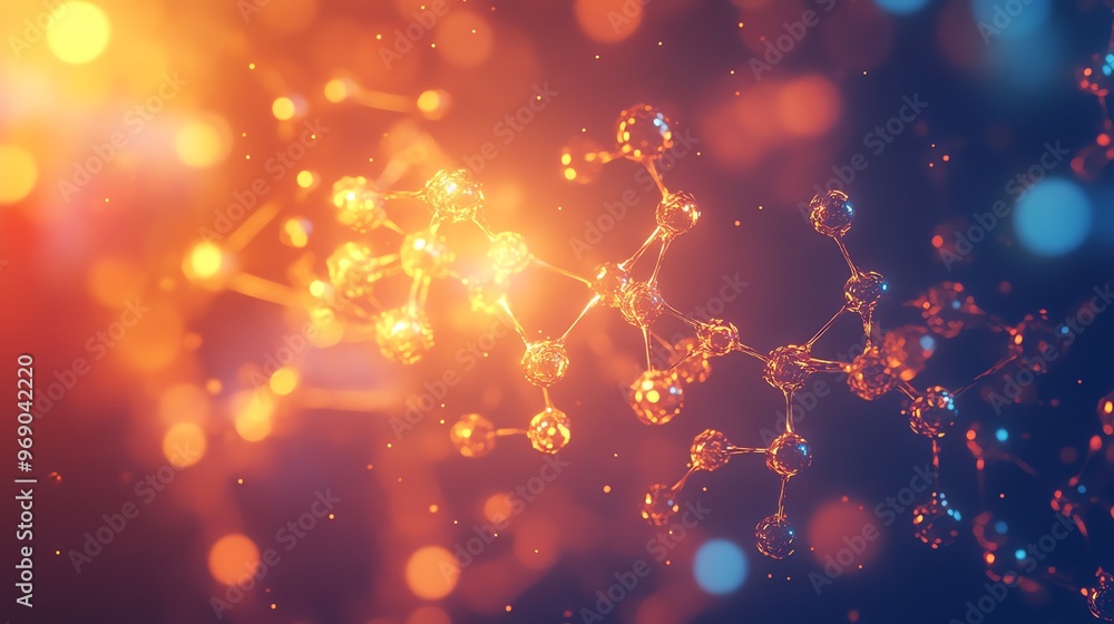 Aufkleber abstract 3d molecular structure with bokeh lights