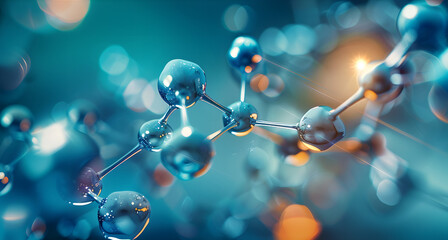 Atoms or molecules, small interconnected spheres, scientific illustration banner. Hydrogen concept as imagined&nbsp;