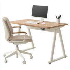 A modern workspace featuring a desk, computer, and ergonomic chair for productivity.