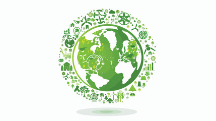 Green Planet with Environmental Icons Flat Vector