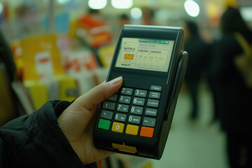 Close-up of a Hand Holding a POS Terminal