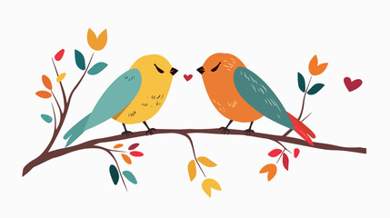 Romantic Greeting Card with Adorable Love Birds Flat Vector Illustration